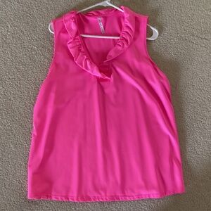 Lulu B Bright Pink Ruffled V-Neck Sleeveless Top 1X